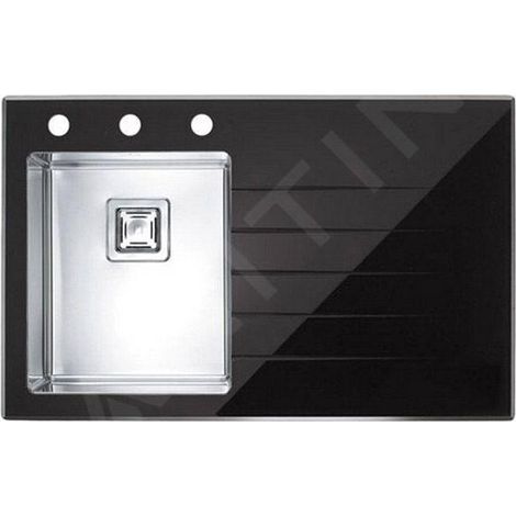 Alveus Crystalix - Évier 860x540 mm, avec commande du vidage, bac à gauche, verre noir / inox 1099633 (1/3)