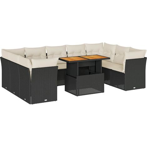 vidaXL Set Divani da Giardino 10pz con Cuscini in Polyrattan Nero (1/5)