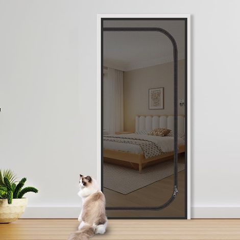 Zanzariera rinforzata per gatti - 90 x 210 cm - Antizanzare e adatta anche a cani di piccola taglia - Chiusura con cerniera - Impedisce a gatti e cani di entrare in casa - Tenda antigatto per porta (n (1/5)