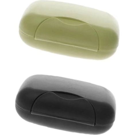 Set di 2 portasapone portatili in plastica con coperchio, scatola da viaggio impermeabile - nero + verde oliva. Scatola portasapone da viaggio in plastica con chiusura, mini portasapone portatile (1/4)