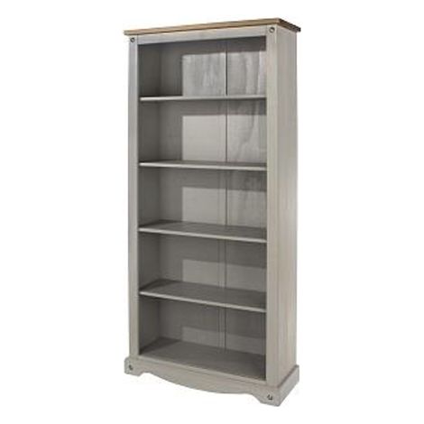 Corona Tall Bookcase - Pine - 80 x 29.6 x 177.6 cm - Grey Wax/Antique Waxed Pine