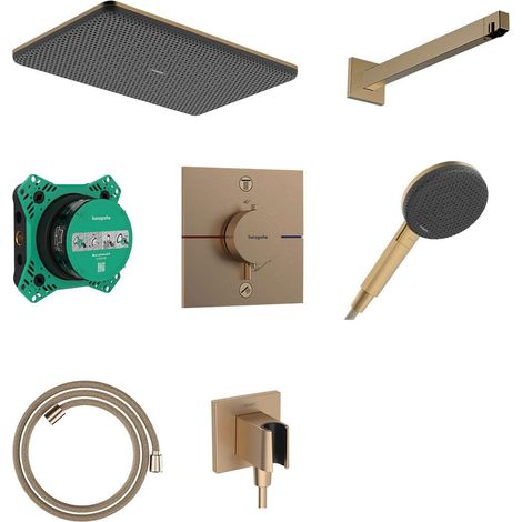 Hansgrohe Raindance Alive Q - Set de douche avec mitigeur encastré, avec corps d’encastrement, 21x34 cm, 3 jets, bronze brossé 24620140 (1/5)