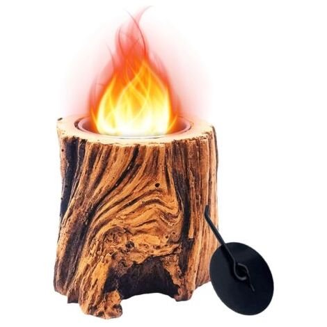 Cheminée de Table avec Souche d'arbre, Cheminée de Table au Bioéthanol pour L'intérieur et L'extérieur, Durée de Combustion Plus Longue, Portable Petite pour Balcon, Terrasse et Jardin (1/5)