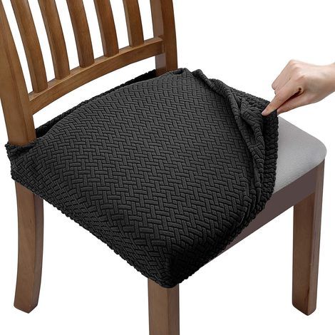 4 Pcs Housse de Chaise Extensible en Jacquard Housse Assise Chaise pour Salle à Manger, Amovibles et Lavables (avec Sangles de Dossier) (1/5)