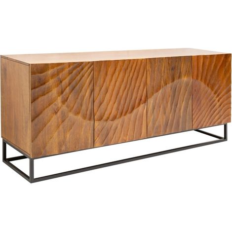 Buffet SILVA 177 cm en bois massif de manguier sculpté – 4 portes et piètement métal noir (1/5)
