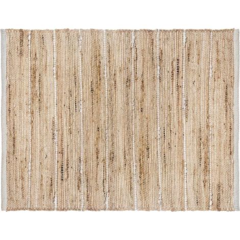 Tapis Jute Rectangulaire avec Rayure en Coton 60x90 cm - Blanc - SILUMEN