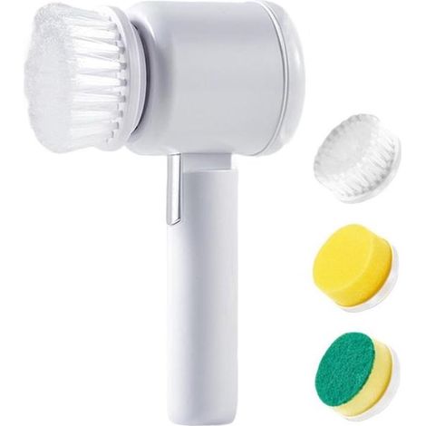 Longziming - Brosse à vaisselle électrique rechargeable – Brosse de nettoyage automatique – Étanche – Légère – Pour casseroles, assiettes et évier – Blanche (1/5)