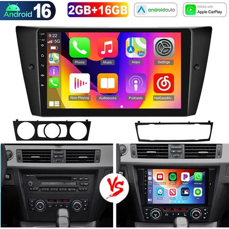 Autoradio 9 pouces Android 16 écran tactile CarPlay GPS WiFi RDS pour BMW Série 3 E90 E91 E92 E93 - 2+16G (1/5)