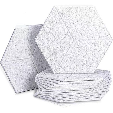 Paneles hexagonales autoadhesivos de alta densidad para insonorización de paredes, puertas y techos, paquete de 12 unidades (gris claro). (1/5)