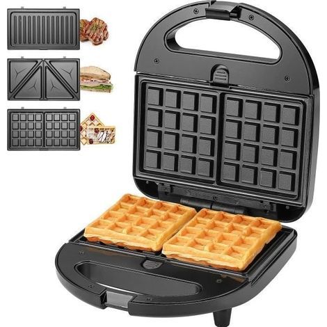 (NIOR 1.8 KG)KotiCidsin Gaufrier multifonction, Croque Monsieur, Grill et Gaufrier 3 en 1, Grande Puissance de 750W, Noir (1/4)