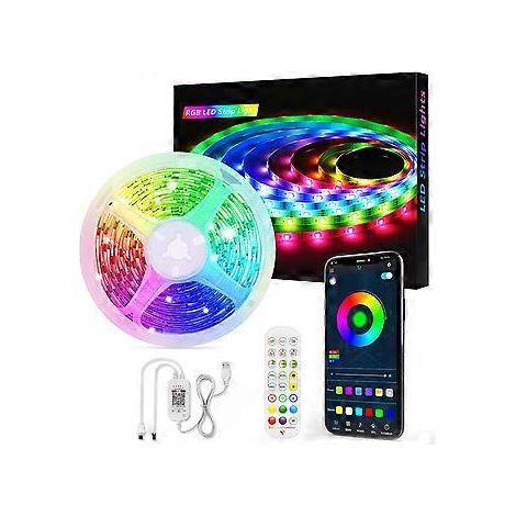 LED-Streifen, 5 m, 150 LEDs, Bluetooth, RGB, 5 V, USB, Steuerung per App und Fernbedienung, 16 Millionen Farben und 213 Modi.