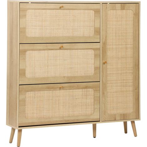 sweeek - Schuhschrank mit Rattan-Geflecht und 3 Klapptüren