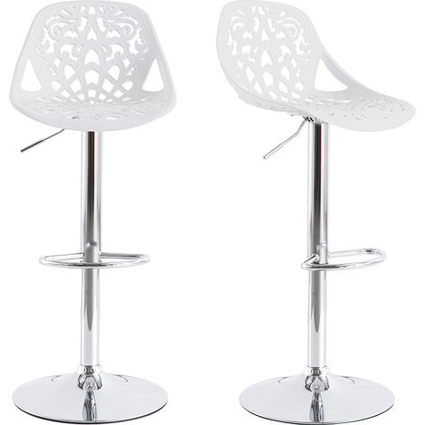 Miliboo – Tabourets de bar baroque blancs réglables en hauteur – Lot de 2 – Assise en polypropylène – Pied en acier chromé – Pivote à 360° (1/7)