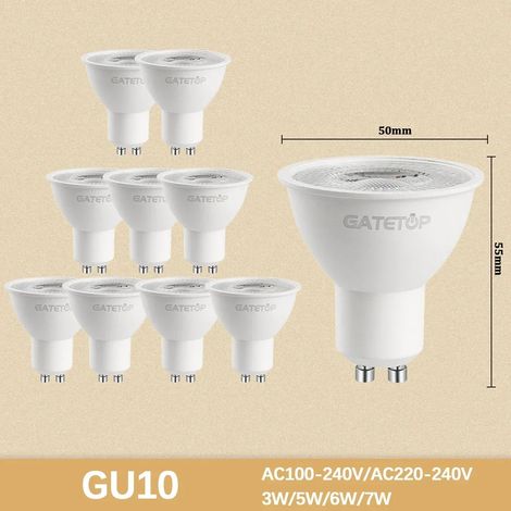 (GU10 38 degrés Celsius, lumière blanche froide 6000K) 10 mini ampoules LED à haut flux lumineux, sans scintillement, adaptées à l'éclairage des pièces de la maison.
