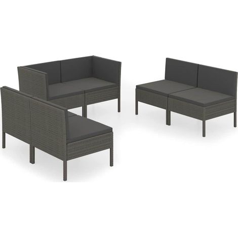 6-tlg. Garten-Lounge-Set mit Auflagen Poly Rattan Grau vidaXL (1/5)