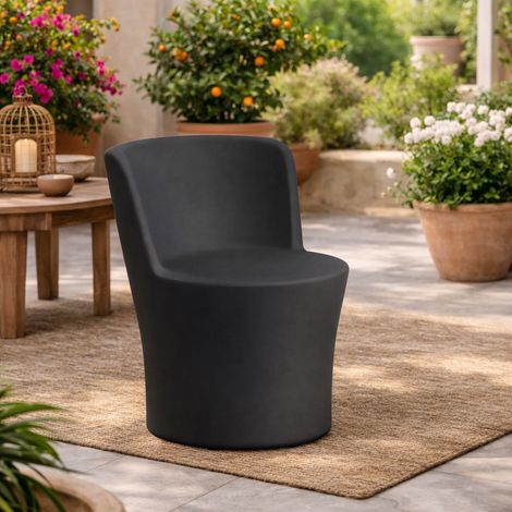 Poltroncina Comfy Moon pouf in resina con schienale alto "Made in Italy" -Grigio