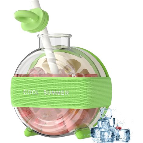 2-in-1-Eiswürfelflasche mit Deckel – 500 ml, grüne, BPA-freie, tragbare Wasserflasche und Eiswürfelbereiter, geeignet für Sommergetränke, Kaffee und Wasser