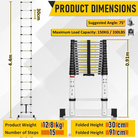 Wolketon Aluminium-Teleskopleiter 5,0 m, gerade Anlegeleiter mit Stabilisator, belastbar bis 150 kg (1/4)