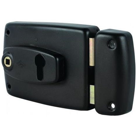 JPM – Serrure électrique applique horizontale à fouillot 7 mm – Ouvrant gauche – Entraxe 60 mm – Coffre acier époxy granité noir