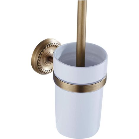 Brosse WC en céramique et laiton - Pour salle de bain - Jaune (1/5)