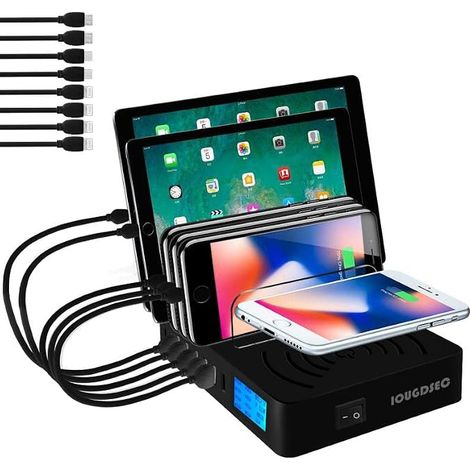 Station de Charge Rapide PD20W QC3.0 Multi-Ports USB, Station de Charge sans Fil 9 en 1 pour Plusieurs appareils avec écran LCD Compatible avec 15, iPad, Galaxy et Plus Encore (1/5)
