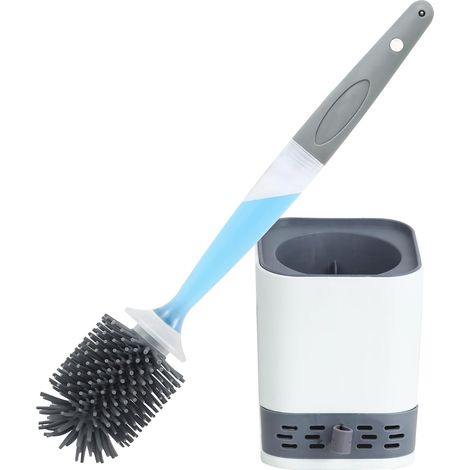 Silikon-Toilettenbürste, Toilettenbürste mit Halter, integriertes Reinigungssystem, speichert und gibt Reinigungsmittel ab, antibakteriell, tropffrei, schnelltrocknend, geruchlos