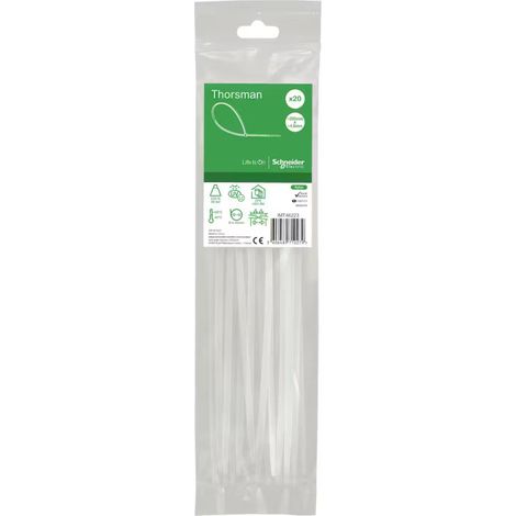 Collier serre-cable translucide 280x4.8mm (blister de 20) pour fixation de fils et cables Ø 74.8mm max PA6.6 anti-UV Thorsman (1/2)