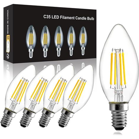 Dimmable Ampoule LED E14 6W 600lm 2700K  6W=60W 600lm 2700K AC220-240V Dimmable, pour maison terrasse extérieur, lot de 5, verre (1/5)