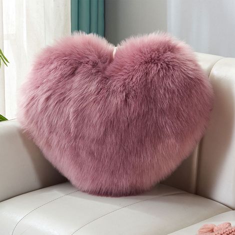 Coussin Décoratif Forme Cœur - 40 x 30 cm - Fourrure Synthétique Longue Pile - Violet - Pour Canapé Lit Bureau - 1 Pièce (1/5)