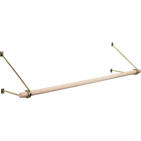 SOTECH Wandgarderobe 260 x 250 mm mit Ø 30 mm Kleiderstange aus Buchenholz, Länge: 50 cm mit Halterung Antik Gold