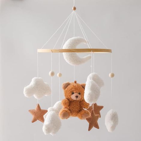 Mobile pour berceau ours en peluche, mobile en velours pour chambre de bébé, décoration à suspendre pour berceau et nouveau-né.