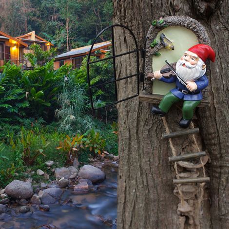 Statues et mini-sculptures de jardin féerique pour l'extérieur – Figurines de visages d'arbre (gnome/elfe) phosphorescentes (1/5)