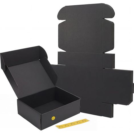 6 Boîtes Noires Mattes Emballages Cadeaux 30,5X22,9X10,2cm, Boîtes Double Face avec Autocollants de Visages Souriants (1/5)