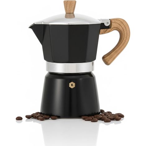 Cafetière italienne,300ml Cafetiere Moka, Cafetière à espresso pour la préparation d'espresso italien Compatible avec cuisinière à céramique cuisinière électrique gaz Compatible (Noir) (1/5)