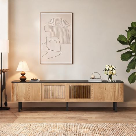 Meuble TV en MDF et panneaux de particules avec porte à treillis (1/5)
