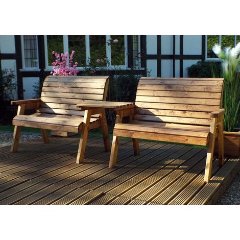 Hand Made 4 Seater Chunky Rustic Wooden Furniture Set 2 Benches, Straight Tray (1/4)