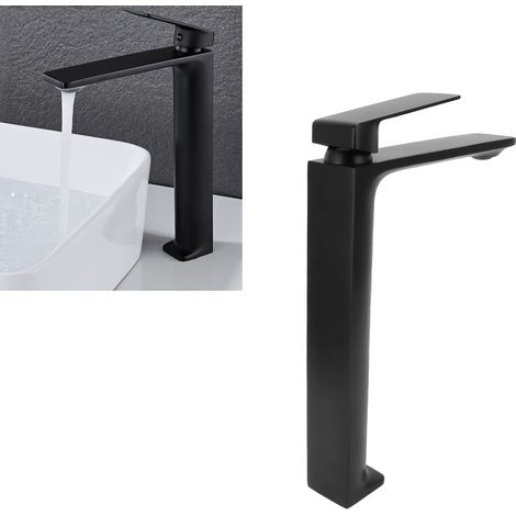 Rubinetto monoblocco nero per lavabo a montaggio verticale, temperatura mista, stile scandinavo, materiale rame + lega, altezza 29 cm, per uso domestico (1/4)