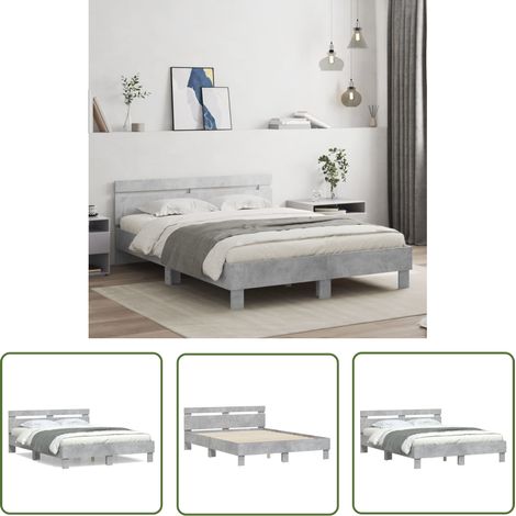 The Living Store Bettgestell mit Kopfteil Betongrau 150x200 cm Holzwerkstoff - Beton Grau - Bettgestell - Holzwerkstoff - Lattenrost - Sperrholz (1/5)