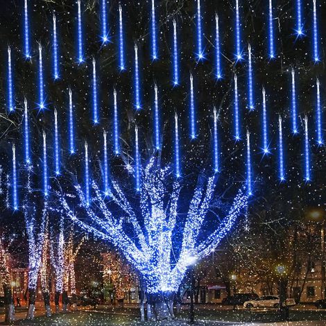 Lumières de Noël d'extérieur, 11,8 pouces, 10 tubes, 240 LED de pluie de météores, étanches, connectables pour la décoration de Noël (bleu) (1/5)