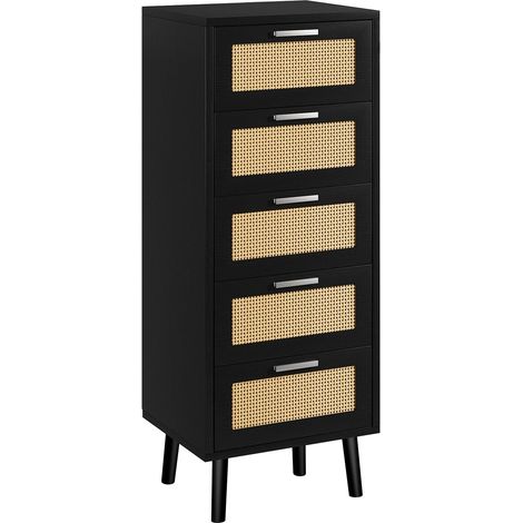 Rotin Commode avec 5 Tiroirs, Pieds en Bois, Noir WST010B (1/5)