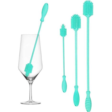 Brosse à biberon en silicone, lot de 3 brosses de nettoyage, brosse de nettoyage pour bouteilles d'eau avec long manche pour nettoyer les biberons, les gourdes Hydro Flask, les vases, la verrerie et l (1/5)