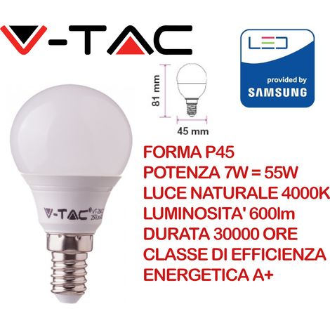 V-TAC PRO VT-270 Lampadina LED Chip Samsung E14 7W P45 Bianco naturale - 4000K (1/10)