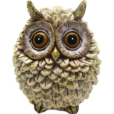 Figura de búho de resina beige con purpurina dorada 13 cm (1/5)