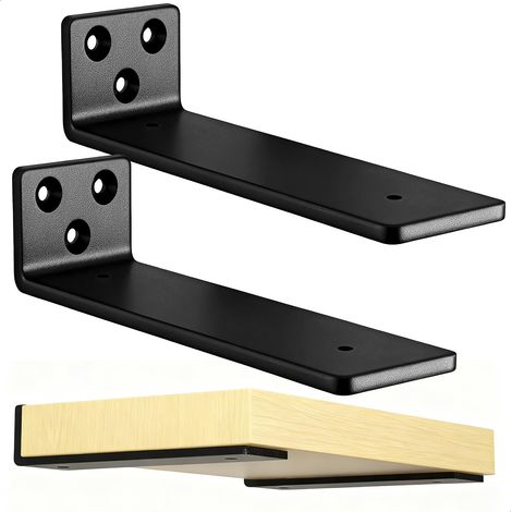 2 Pièces Equerre Etagere Murale 30 Cm, Equerre Charge Lourde, Support Etagere Murale Pour Étagères Ouvertes de Bricolage (Noir). Équerre Étagère avec Vis, Capacité de Charge de 70 Kg (1/4)