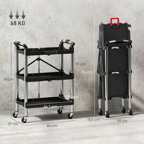 Chariot à outils pliable à 3 niveaux, en plastique et acier, noir. (1/5)