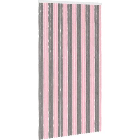 Rideaux anti-insectes en chenille gris argenté et rose (1/5)