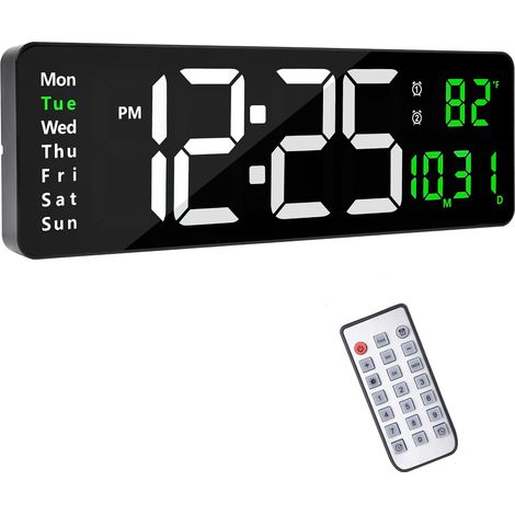 Horloge murale numérique de 16 pouces, grande horloge numérique LED avec luminosité réglable et télécommande, horloge numérique, compte à rebours et date/jour/température, adaptée à la chambre et au s (1/5)