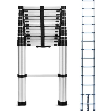 12.5FT Telescopic Ladder Foldable Telescoping Extension Ladder Loft Ladder 330lb Load, 3.8M Stainless Steel Telescoping Ladder for Cleaning Gutter, Housework EN131