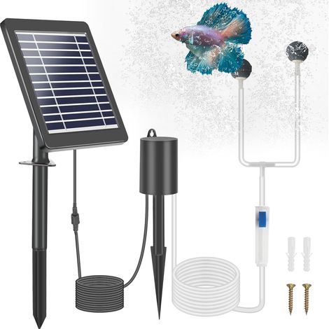 Pompe Solaire pour Bassin, 3W Pompe Bassin Solaire avec Batterie 2200mAh, 3 Mode, Pompe a Air Bassin avec Tube à Oxygène et 2 Pierre à Bulles d'air (1/5)