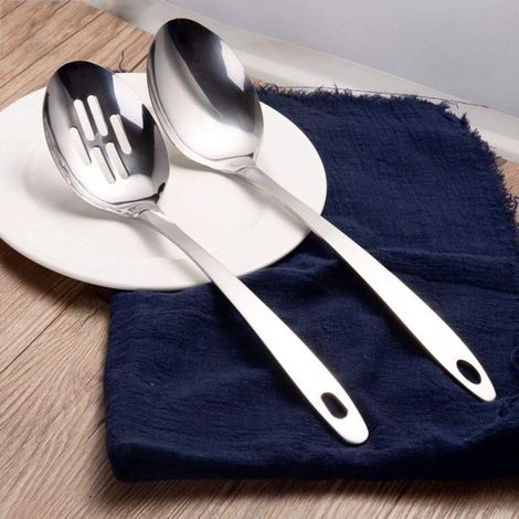 2 pezzi - Cucchiai da cucina - Cucchiai - Struttura in acciaio inossidabile - Adatti per cucinare e cuocere al forno - Design con manico lungo - Durevoli, antiruggine, antimacchia - Facili da pulire - (1/4)